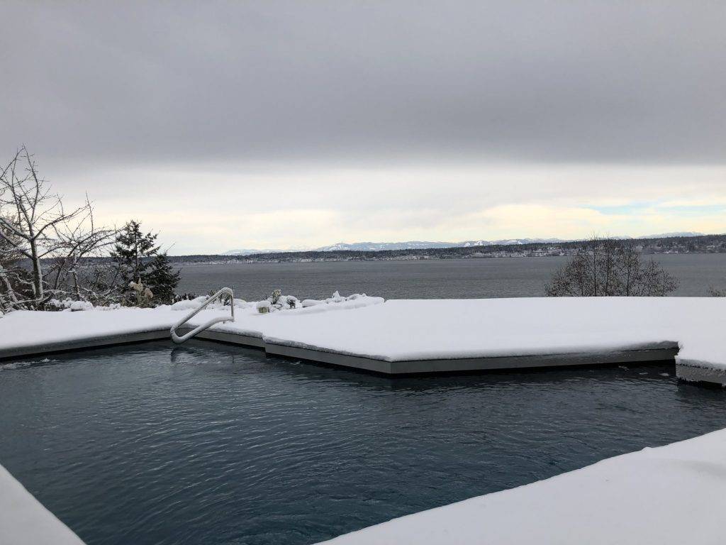 Homeowner Engrav shares a photo of her newly plastered pool after a rare snowstorm hits the Seattle area.