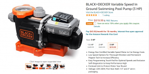 Black and Decker 2.0 HP Variable Speed In ground Swimming Pool Pump