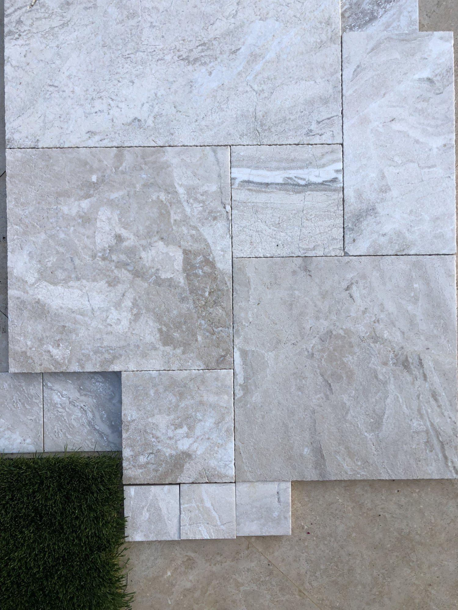 08 Evening Marble decking:coping & water tiles lower level on old travertine deck.JPG