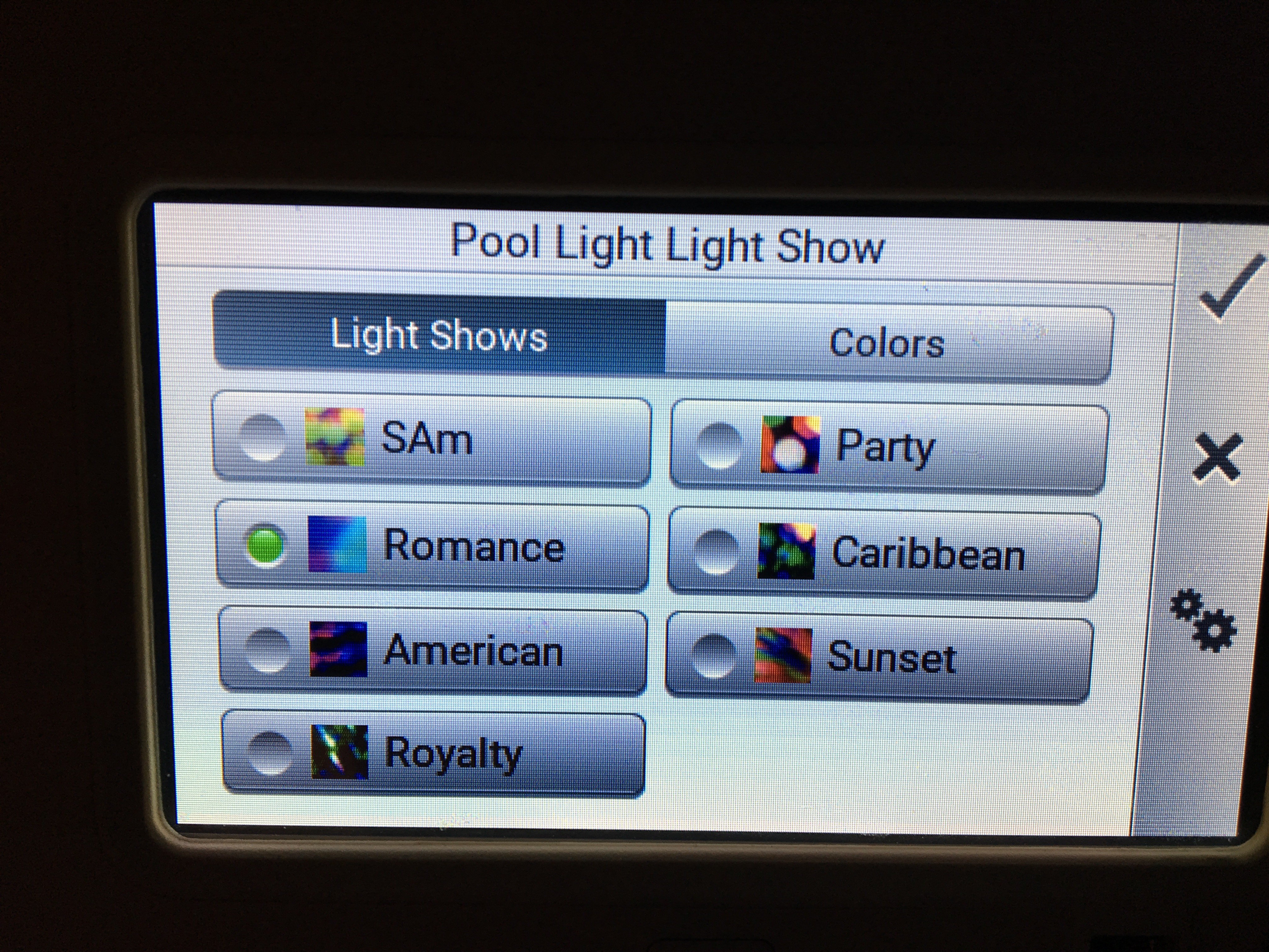 IntelliCenter Pool Light Light Show Menu
