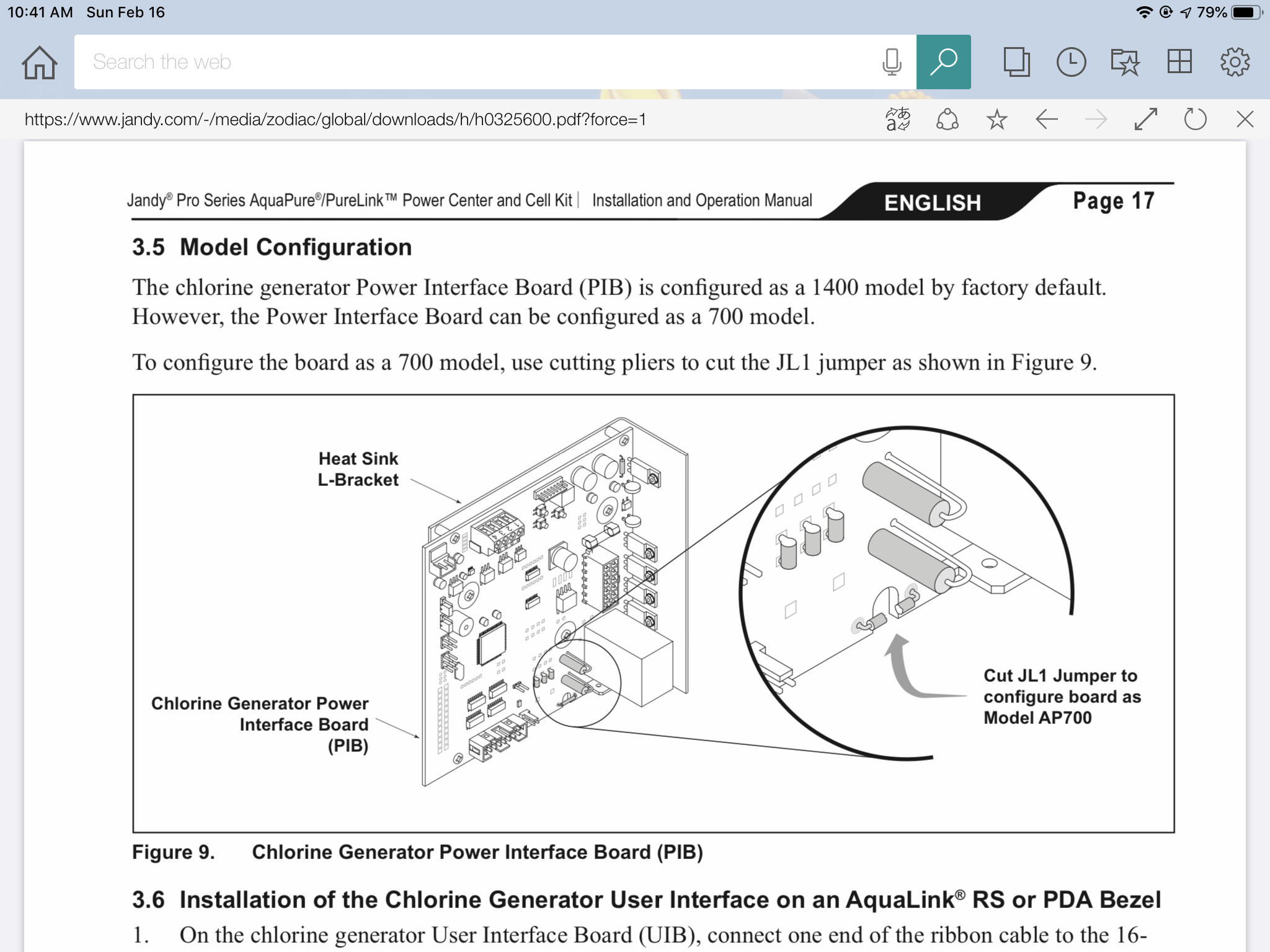 Jandy AquaPure Model Configuration