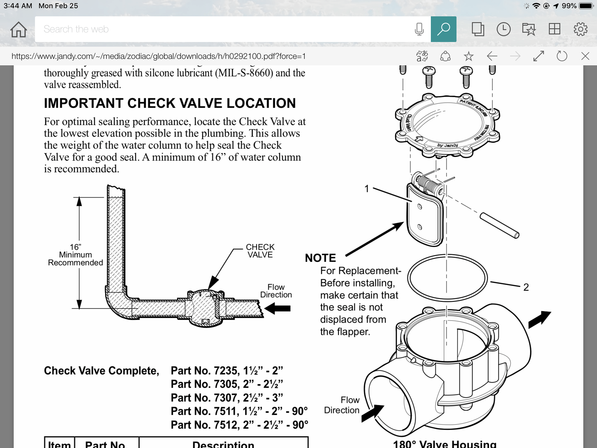 Jandy Check Valve Recommended Location