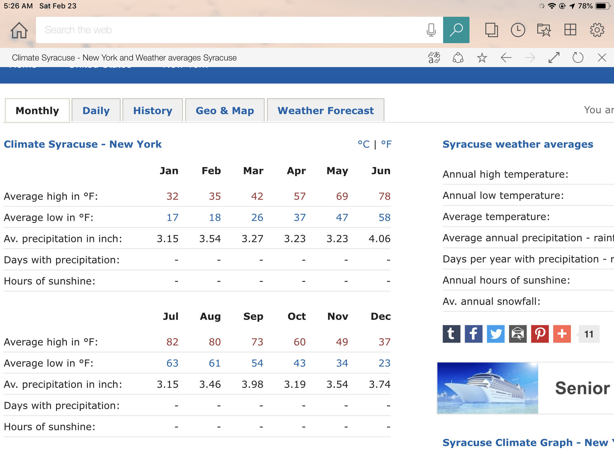 Syracuse NY average temperature